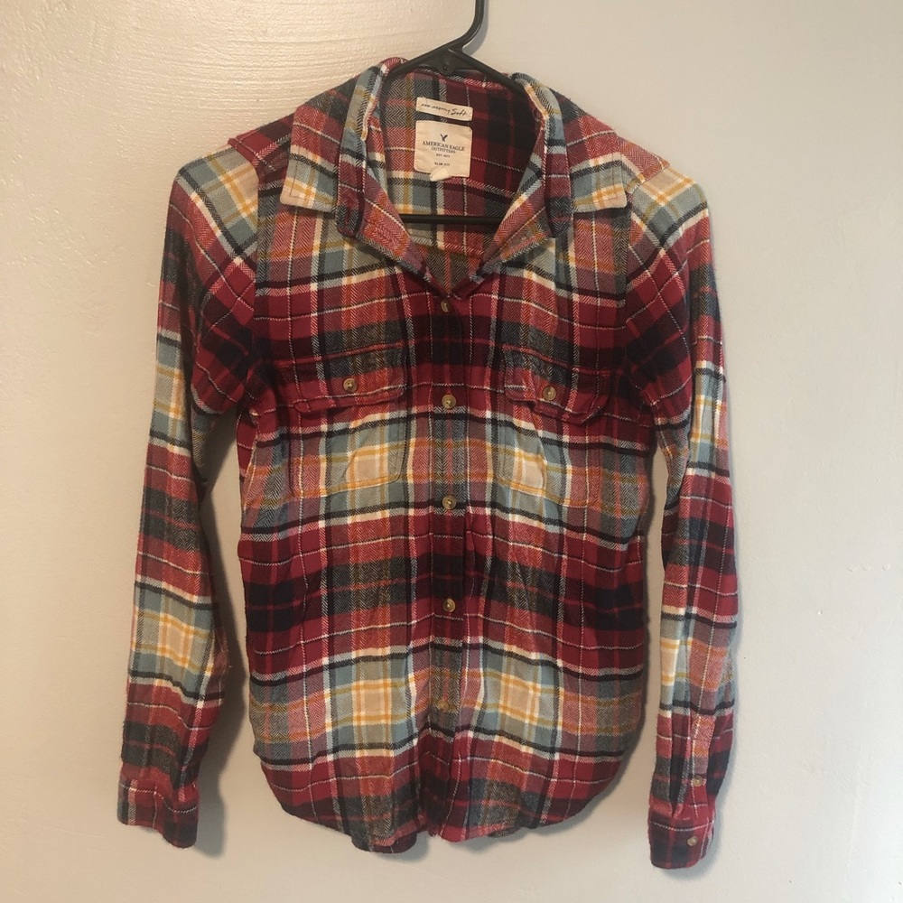American Eagle Soft Slim Plaid Flannel button down
